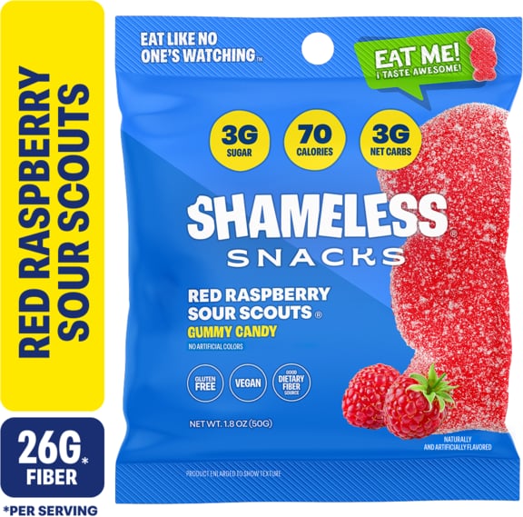 Shameless Snacks Red Raspberry Sour Scouts Gummy Candy